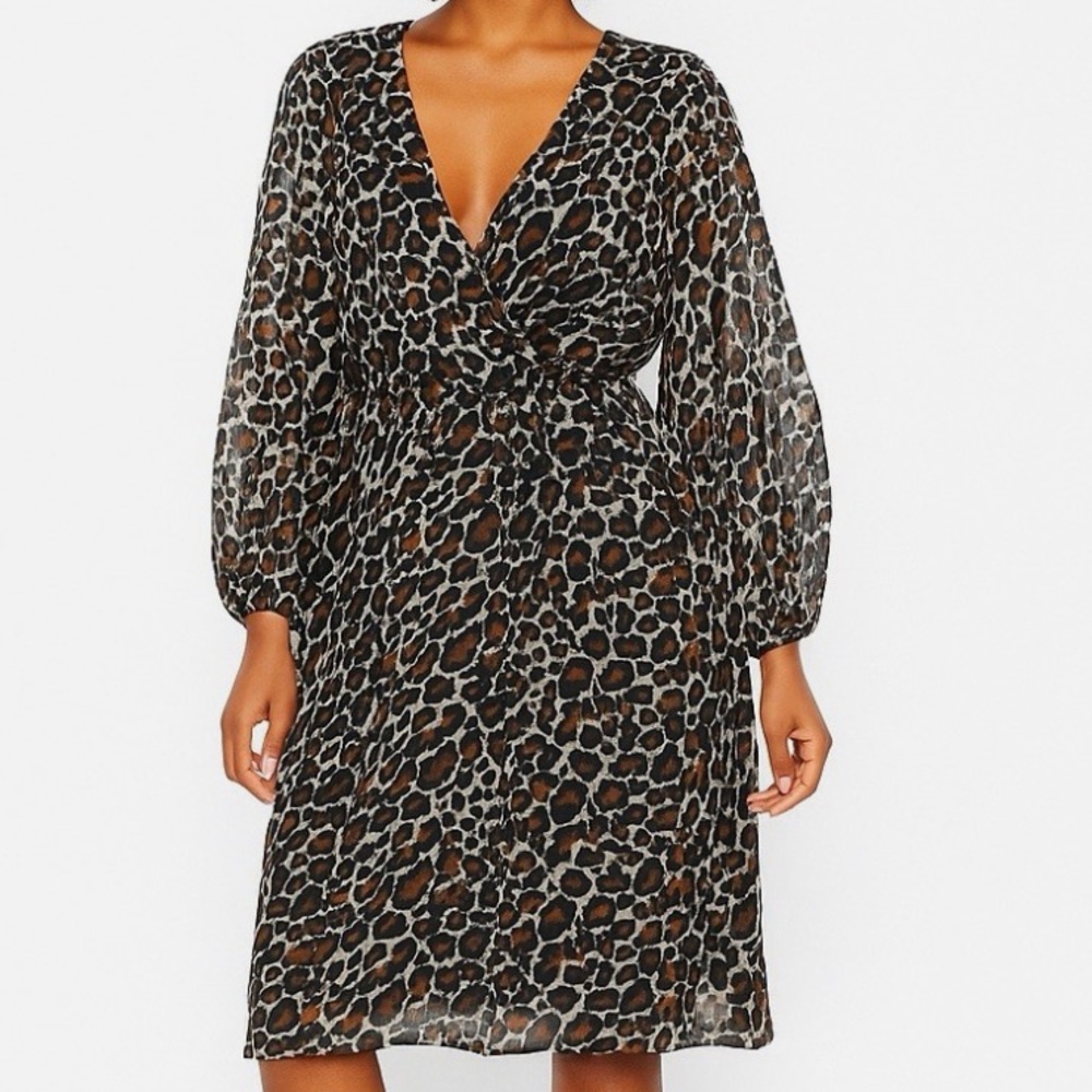 Marella Sport Dress M Trieste Animal-Print Sheer Elastic Waist Boho Party Resort